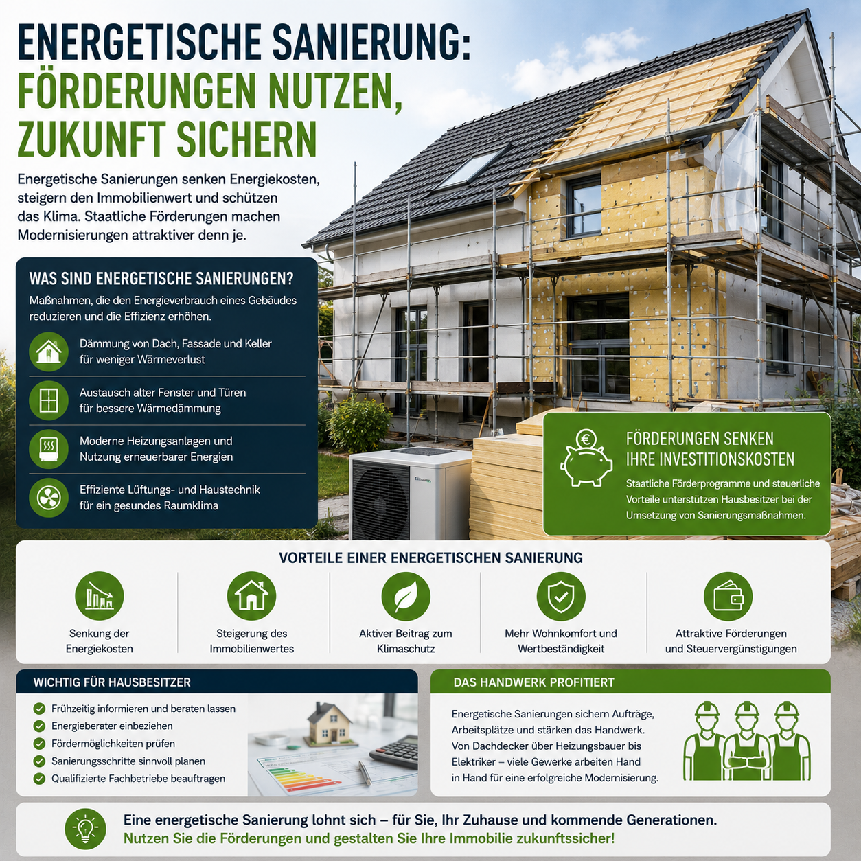 Modernes Wohnhaus während einer energetischen Sanierung mit Dämmung und Energieoptimierung