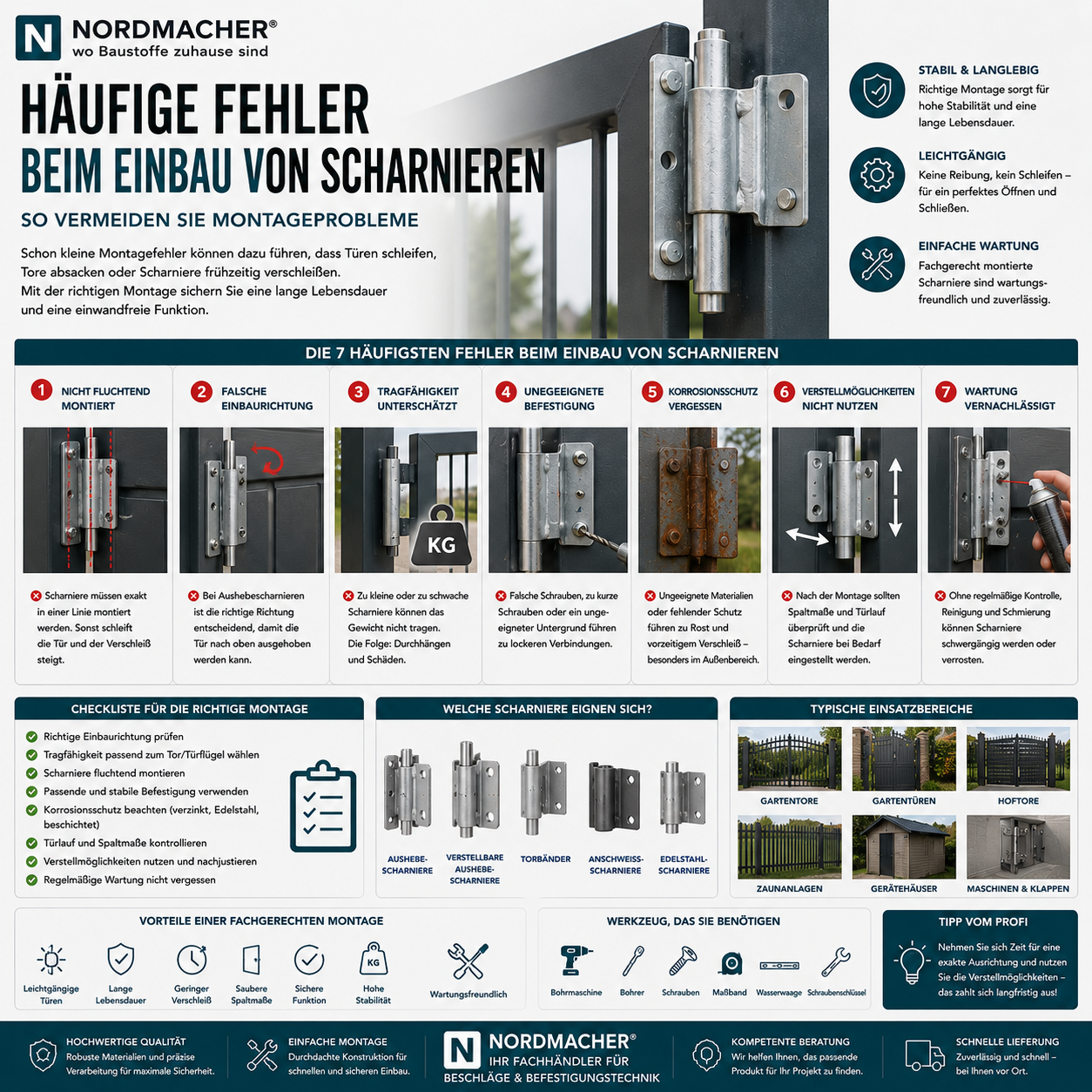 Richtig montiertes Aushebescharnier an einer Metalltür – typische Montagefehler vermeiden
