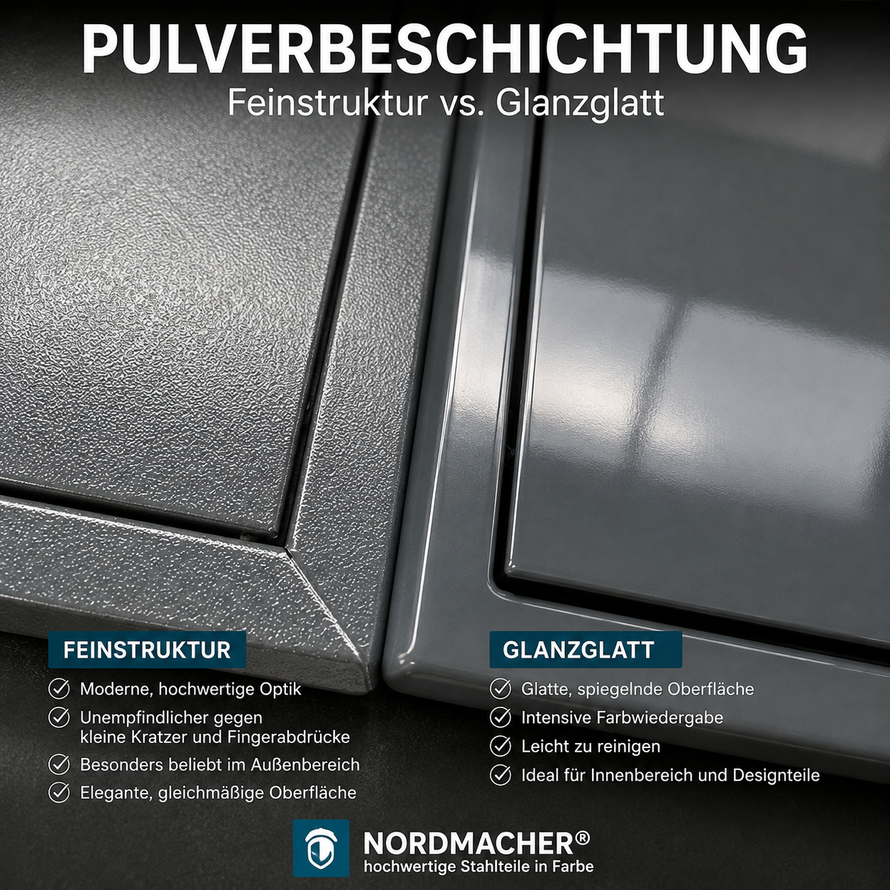 Pulverbeschichtung matt, glänzend oder Feinstruktur – welche Oberfläche ist die richtige?