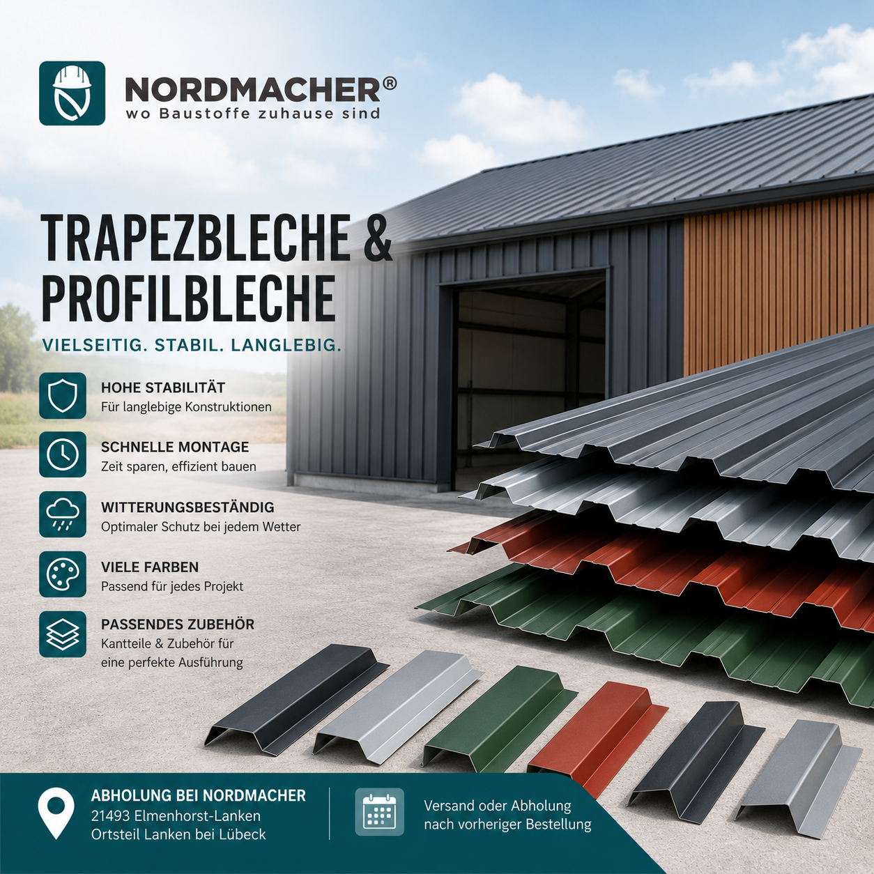 Trapezbleche, Profilbleche und Kantteile für Dach und Fassade bei Nordmacher in Elmenhorst-Lanken