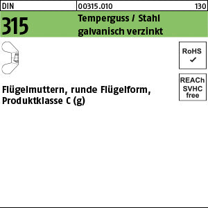 DIN 315 GT/Stahl galvanisch verzinkt - Flügelmuttern
