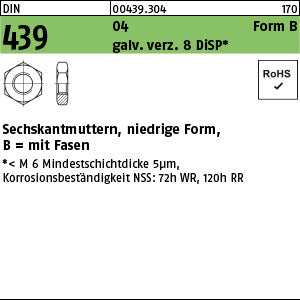 DIN 439 04 BM 3 galvanisch verzinkt DiSP (Dickschichtpass.) gal Zink-Dispersion - Sechskantmuttern