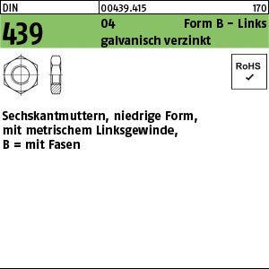 DIN 439 04 BM 6 -LH galvanisch verzinkt - Sechskantmuttern, Form B