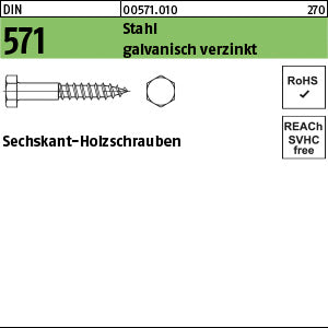 DIN 571 Stahl galvanisch verzinkt - Sechskant-Holzschrauben