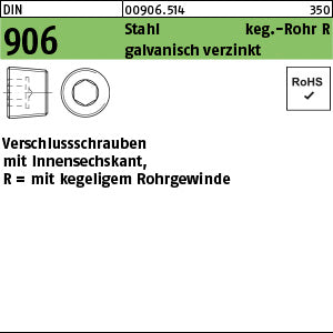 DIN 906 Stahl R 1/8 galvanisch verzinkt - Verschlußschrauben