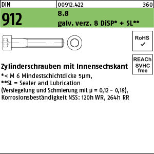 DIN 912 8.8 galvanisch verzinkt DiSP + SL - Zylinderschrauben