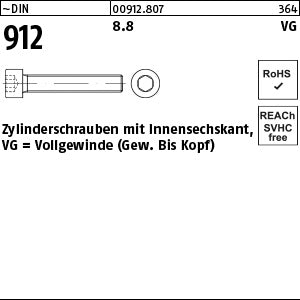 DIN 912 8.8 mit Gewinde bis Kopf (Vollgewinde) - Zylinderschrauben