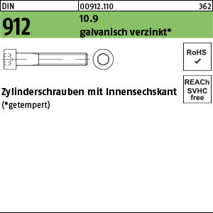 DIN 912 10.9 galvanisch verzinkt A2F getempert - Zylinderschrauben