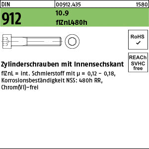DIN 912 10.9 Zinklamelle L/nc/x/x/480h/C Zinklamelle - Zylinderschrauben