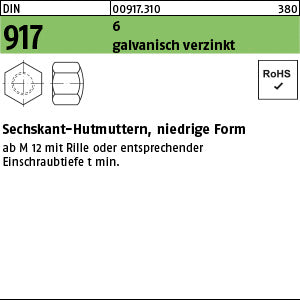 DIN 917 6 galvanisch verzinkt - Sechskant-Hutmuttern