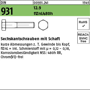 DIN 931 12.9 Zinklamelle L/nc/x/x/480h/C Zinklamelle - Sechskantschrauben