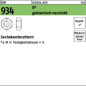 DIN 934 6-8 galvanisch verzinkt - Sechskantmuttern