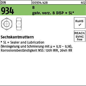DIN 934 8 galvanisch verzinkt 8 DiSP + SL gal Zink-Dispersion - Sechskantmuttern