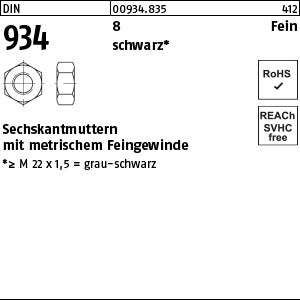 DIN 934 8 schwarz schwarz - Sechskantmuttern