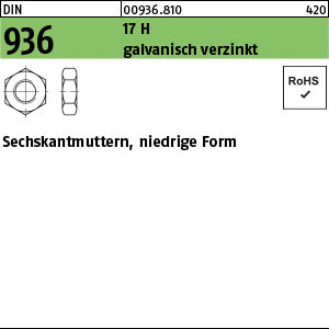 DIN 936 17 H galvanisch verzinkt - Sechskantmuttern