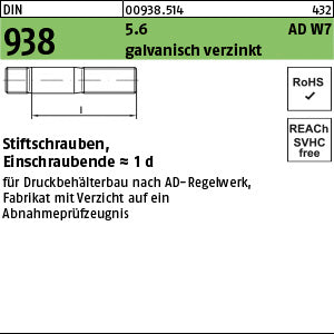 DIN 938 5.6 galvanisch verzinkt, gestempelt, AD-W7/1 - Stiftschrauben