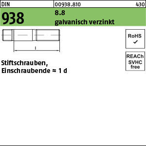 DIN 938 8.8 galvanisch verzinkt - Stiftschrauben