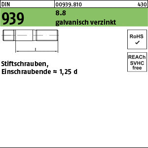 DIN 939 8.8 galvanisch verzinkt - Stiftschrauben