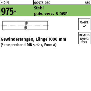 DIN 975 Stahl galvanisch verzinkt 8 DiSP (Dickschichtpass.) gal Zink-Dispersion - Gewindestangen - Länge 1,00 m