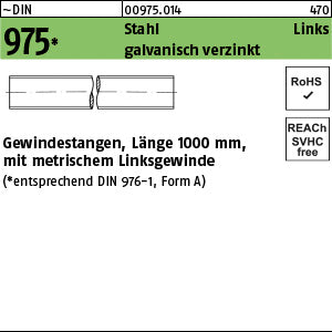 DIN 975 Stahl -LH galvanisch verzinkt - Gewindestangen - Länge 1,00 m