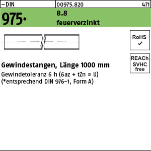 DIN 975 8.8 U feuerverzinkt Gewindetoleranz 6h feuerverzinkt - Gewindestangen - Länge 1,00 m