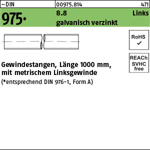 DIN 975 8.8 -LH galvanisch verzinkt - Gewindestangen - Länge 1,00 m