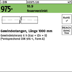 DIN 975 10.9 U feuerverzinkt Gewindetoleranz 6h feuerverzinkt - Gewindestangen - Länge 1,00 m