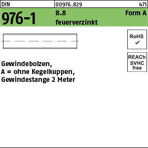 DIN 976 8.8 U AM feuerverzinkt Gewindetoleranz 6h feuerverzinkt - Gewindebolzen