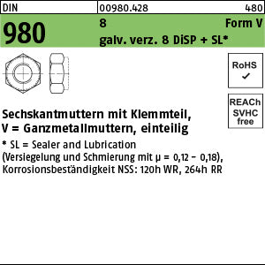 DIN 980 8 V galvanisch verzinkt DiSP + SL gal Zink-Dispersion - Sechskantmuttern