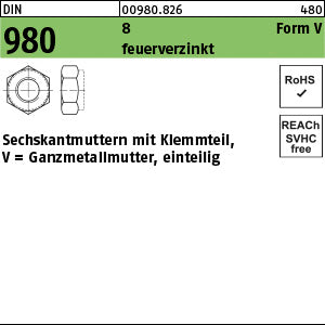 DIN 980 8 V feuerverzinkt Gewindetoleranz 6H feuerverzinkt - Sechskantmuttern