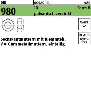 DIN 980 10 V galvanisch verzinkt - Sechskantmuttern