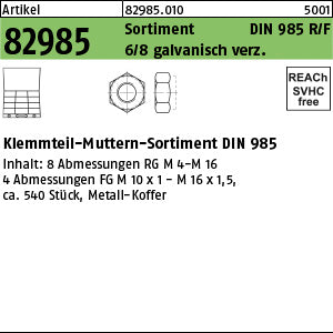 DIN 985 Sortiment galvanisch verzinkt, Sicherungsmuttern - Sort. Sicherungsmu. (Sortiment)