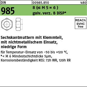 DIN 985 Stahl galvanisch verzinkt DiSP (Dickschichtpass.) gal Zink-Dispersion - Sechskantmuttern