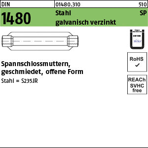 DIN 1480 Stahl ÜZ SP / 125 galvanisch verzinkt - Spannschlossmuttern