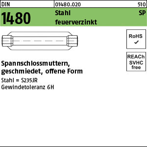DIN 1480 Stahl SP / 125 feuerverzinkt, Gewindetoleranz 6H feuerverzinkt - Spannschlossmuttern