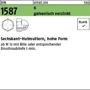 DIN 1587 6 galvanisch verzinkt - Sechskant-Hutmuttern