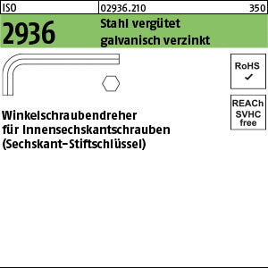 ISO 2936 Stahl vergütet SW 4 galvanisch verzinkt - Winkelschraubendreher