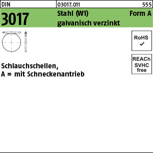 DIN 3017 Stahl A 8- 12/ 9 C7 -W1 galvanisch verzinkt Zn - Schlauchschellen