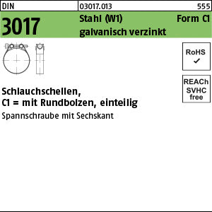 DIN 3017 Stahl C1 17- 19/18 -W1 galvanisch verzinkt Zn - Schlauchschellen
