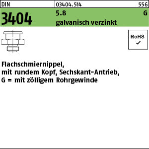DIN 3404 5.8 G 1/4 - 16 SW 17 galvanisch verzinkt, mit rundem Kopf galvanisch verzinkt - Flachschmiernippel