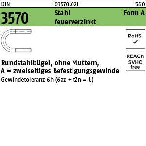 DIN 3570 Stahl U A 30 / NW 20 feuerverzinkt, Gewindetoleranz 6h feuerverzinkt - Rundstahlbügel