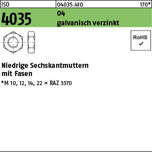 ISO 4035 04 galvanisch verzinkt - niedrige Sechskantmuttern