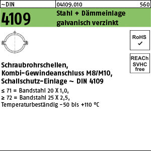 DIN 4109 Zn 20 - 23 / + M 10 Rohrschelle mit Schalldämpfung - Schraubrohrschellen
