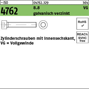 ISO 4762 8.8 galvanisch verzinkt mit Gewinde bis Kopf (Vollgewinde) - Zylinderschrauben