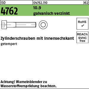 ISO 4762 10.9 galvanisch verzinkt A2F, getempert - Zylinderschrauben mit Innensechskant