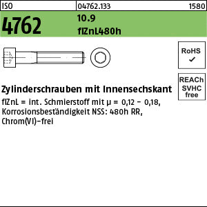 ISO 4762 10.9 Zinklamelle L/nc/x/x/480h/C Zinklamelle - Zylinderschrauben