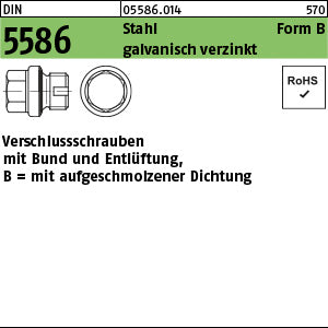 DIN 5586 Stahl BG 1/8 A galvanisch verzinkt, mit aufgeschmolzener Dichtung galvanisch verzinkt - Verschlußschrauben