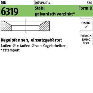 DIN 6319 Stahl einsatzgehärtet D 14, 2 galvanisch verzinkt, getempert galvanisch verzinkt - Kegelpfannen