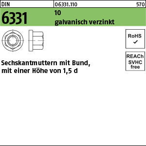 DIN 6331 10 SW 10 galvanisch verzinkt, gestempelt - Sechskantmuttern mit Bund