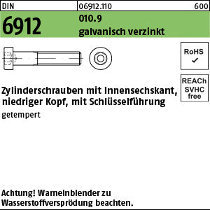 DIN 6912 010.9 galvanisch verzinkt A2F, getempert - Zylinderschrauben